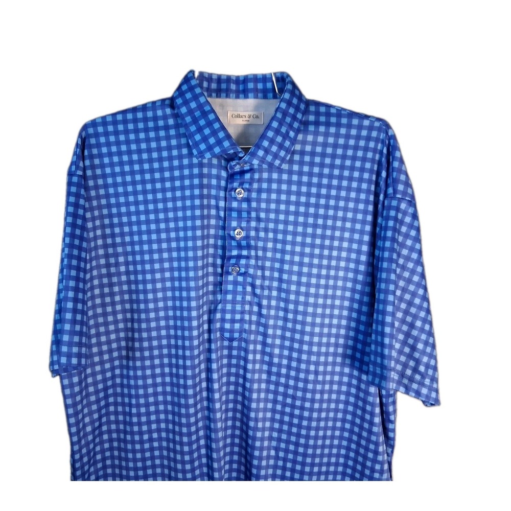Collars & Co. Polo Shirt Men's XL Blue Check Performance Lightweight Preppy